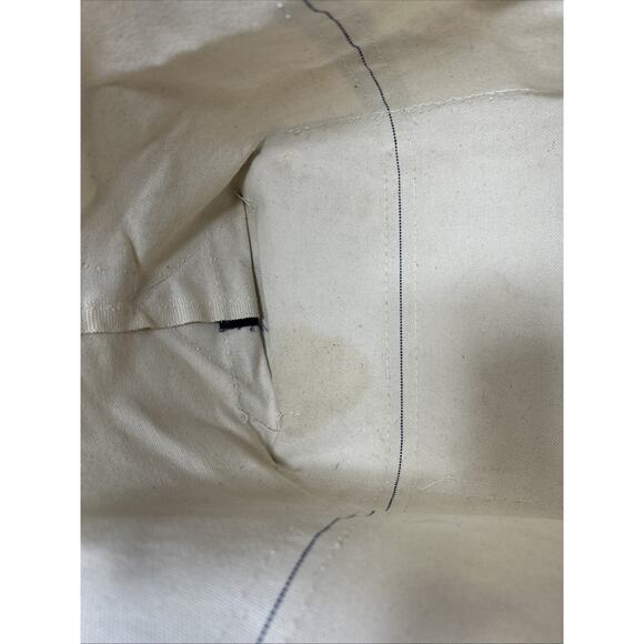 Vtg LL Bean Boat And Tote Canvas Tote Large Base Navy Blue Cream USA 23x13x7 - Picture 11 of 14